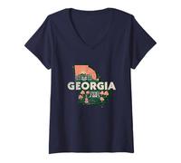 Women's Georgia State Map Road Trip Atlanta Columbus Augusta Macon V-Neck T-Shirt
