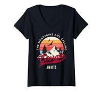 Womens Georgia, The Mountains are Calling. Hiking, Camping V-Neck T-Shirt