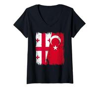 Womens Georgia Turkey Half Flag Turkiye Georgian Turkish Heritage V-Neck T-Shirt