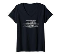 Women's German Battleship Bismarck Technical Diagrams WWII Schematic V-Neck T-Shirt