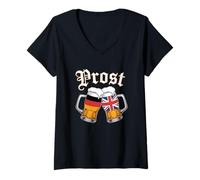 Womens German-British Prost Oktoberfest Beer Flags Design V-Neck T-Shirt