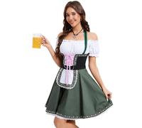 Womens German Dirndl Dress 1 Piece Costumes for Traditional Beer Bavarian Oktoberfest Carnival Halloween, Army Green, Large