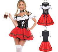 Women's German Dirndl Dress 3 Piece Oktoberfest Outfit Ladies Fancy Dress Traditional Bavarian Costume Beer Maiden Halloween Costumes for Beer Festival Carnival Oktoberfest Party Red
