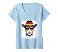 Women's German Flag Cowboy Hat Sunglasses National Pride V-Neck T-Shirt