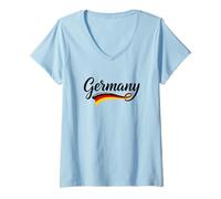 Women's German Pride Script Flag Wave Heritage Deutschland Germany V-Neck T-Shirt