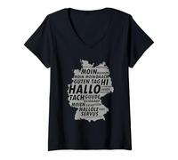 Women's German Regional Greetings Map Dialect Typography V-Neck T-Shirt