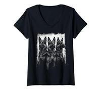 Womens German Shepherd Black and White Dog Lover V-Neck T-Shirt