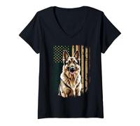 Womens German Shepherd Dog USA Patriotic American Flag 4th of July V-Neck T-Shirt