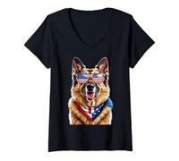 Womens German Shepherd Dog USA Patriotic American Flag 4th of July V-Neck T-Shirt
