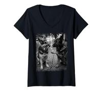 Women's German Shepherd Dogs Smoking Urban Street Art V-Neck T-Shirt