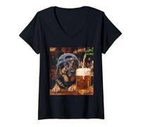 Women's German Shepherd Drinking Beer Funny Dog Meme V-Neck T-Shirt