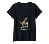 Womens German Shepherd Field Hockey Player 21 Team Spirit V-Neck T-Shirt