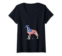 Womens German Shepherd Flag USA Vintage - American Pride V-Neck T-Shirt