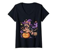 Women's German Shepherd Halloween Pumpkin Small Witch Hat Dog Lover V-Neck T-Shirt