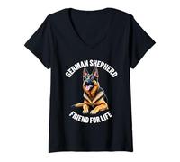 Womens German Shepherd Lover "Friend For Life" German Shepherd Dog V-Neck T-Shirt
