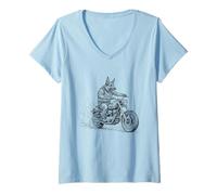 Women's German Shepherd Riding A Motorcycle Doddle Sketch Biker V-Neck T-Shirt