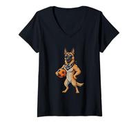 Women's German Shepherd Soccer Dog with Sunglasses V-Neck T-Shirt