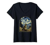 Women's German Shepherd Starry Night Van Gogh Style V-Neck T-Shirt