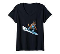 Womens German Shepherd Surfing Dog Cool Beach Waves V-Neck T-Shirt
