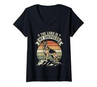 Women's German Shepherd The Lord is My Shepherd Psalm 23 Retro V-Neck T-Shirt