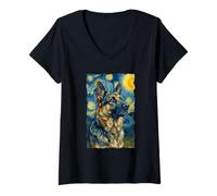 Women's German Shepherd Van Gogh Funny Dog Lover Owner V-Neck T-Shirt