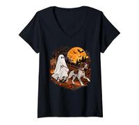 Women's German Shorthaired Dog Ghost Spooky Halloween Costume V-Neck T-Shirt