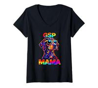Women's German Shorthaired Pointer Dog Mama Pop Art Cool Dog Mom V-Neck T-Shirt