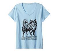 Womens German Spitz Dog Japan Pointed Pomeranian Dog V-Neck T-Shirt