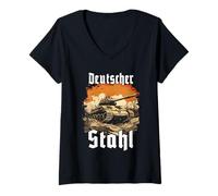 Womens German Steel | Panther Tank Soldiers T Tank Driver V-Neck T-Shirt