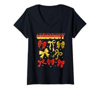 Womens Germany Bow German Flag Apparel Women Girls Central Europe V-Neck T-Shirt