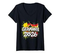 Women's Germany DEU 26 Fan Colorful Paint Splash Flag V-Neck T-Shirt