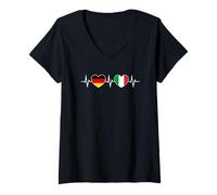 Womens Germany Italy Love Hearts German-Italian Heartbeat V-Neck T-Shirt