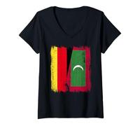 Womens Germany Maldives Half Flag German Maldivian Jersey V-Neck T-Shirt