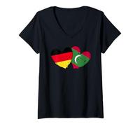 Womens Germany Maldives Heart Flags German Maldivian Dual Flag V-Neck T-Shirt