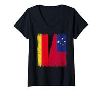 Women's Germany Samoa Half Flag German Samoan Heritage V-Neck T-Shirt