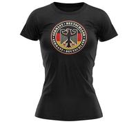 Womens Germany T Shirt Round Deutschland Badge Football Fan Tee German Supporter Top Ladies Footy Fan Gift, S, Black