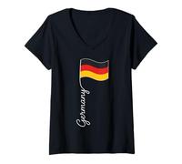Women's Germany Waving Flag V-Neck T-Shirt