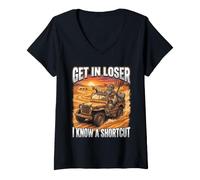 Women's Get in Loser I Know A Shortcut Funny Moses Christian Joke V-Neck T-Shirt