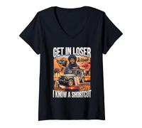 Women's Get in Loser I Know A Shortcut Funny Moses Christian Joke V-Neck T-Shirt