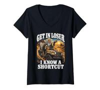 Women's Get in Loser I Know A Shortcut Funny Moses Christian Joke V-Neck T-Shirt