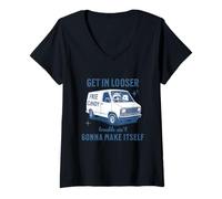 Womens Get in Loser Trouble Ain't Gonna Make Itself Raccoon Opossum V-Neck T-Shirt