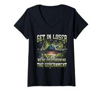Womens Get in Loser We're Overthrowing The Government Bootleg V-Neck T-Shirt