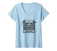 Womens Get Lit Vintage Typewriter V-Neck T-Shirt