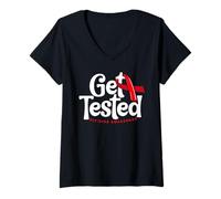 Women's Get Tested HIV & AIDS Awareness Red Ribbon V-Neck T-Shirt