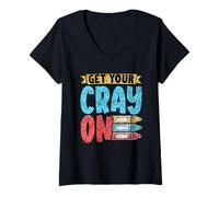 Womens Get Your Cray On Grade Teacher Pupil Kids Back to School V-Neck T-Shirt