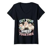 Womens Get Your Sheep Together Life Reminder Laugh - V-Neck T-Shirt
