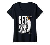 Women's Get Your Tuxedo On Penguin Funny Pun V-Neck T-Shirt