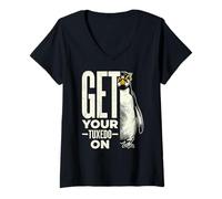 Women's Get Your Tuxedo On Penguin Funny Pun V-Neck T-Shirt