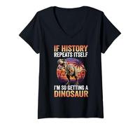 Women's Getting A Dinosaur History Teacher School Teaching History V-Neck T-Shirt