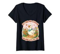 Women's Getting My Steps in Walking with The Lord Goose V-Neck T-Shirt